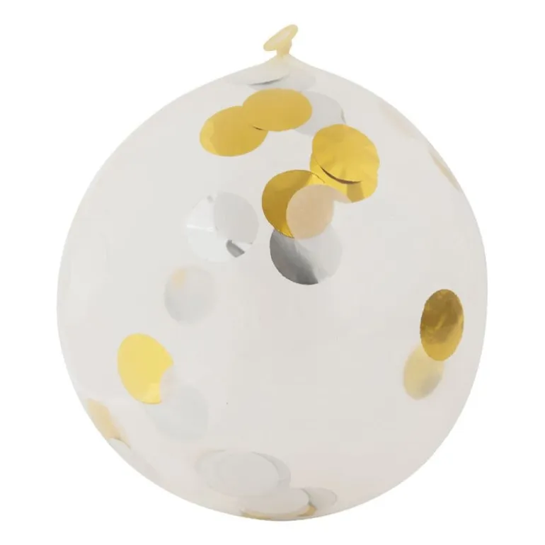 Ballon confetti - goud/wit - set van 6