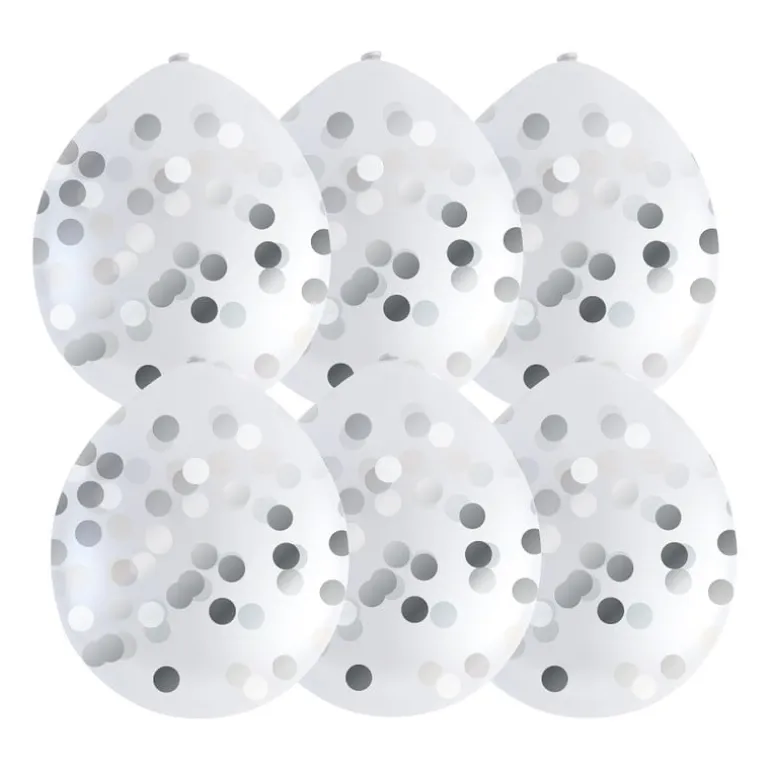 Ballonnen confetti - zilver - set van 6