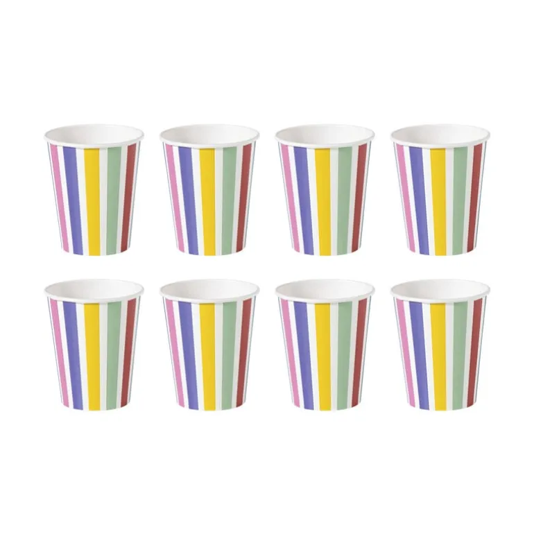 Bekers gestreept - 250 ml - set van 8