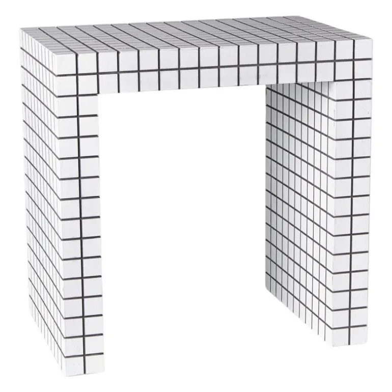 Bijzettafel checks - wit - 48x48x32 cm
