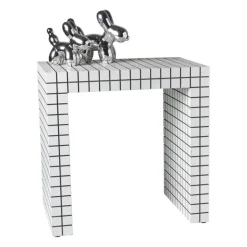 Bijzettafel checks - wit - 48x48x32 cm