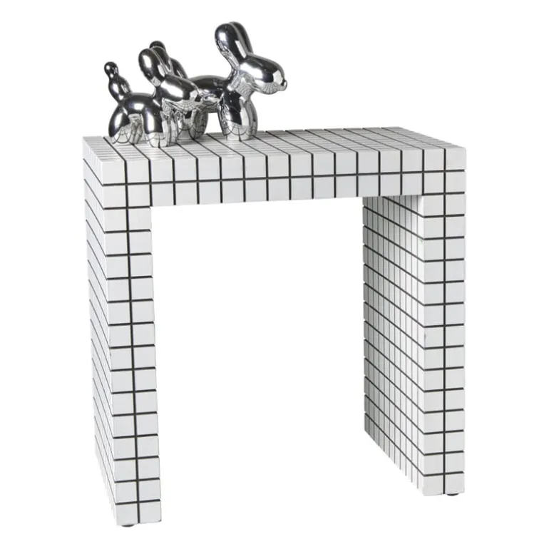 Bijzettafel checks - wit - 48x48x32 cm