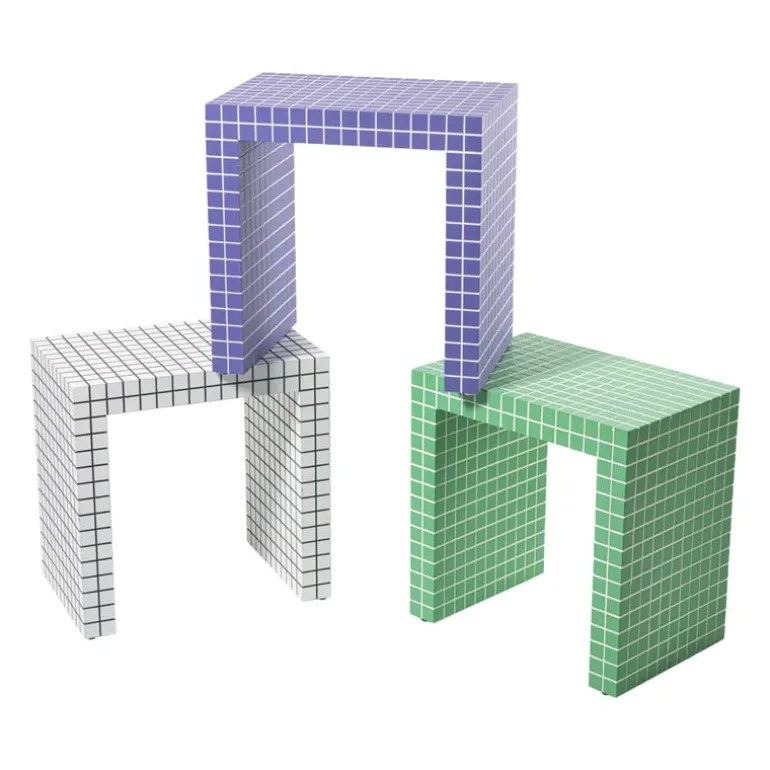 Bijzettafel checks - wit - 48x48x32 cm