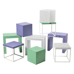 Bijzettafel checks - wit - 48x48x32 cm