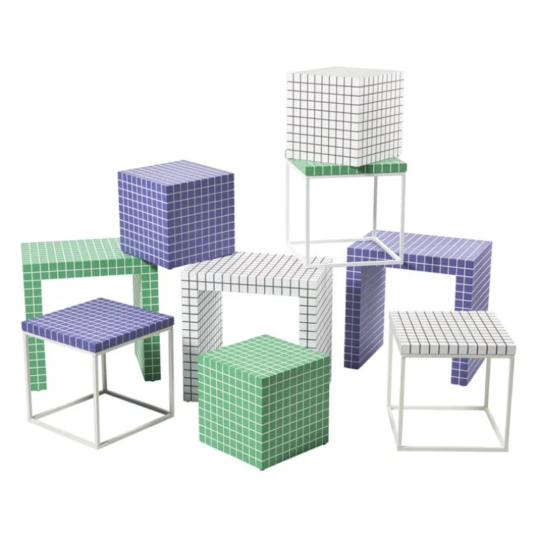 Bijzettafel checks - wit - 48x48x32 cm