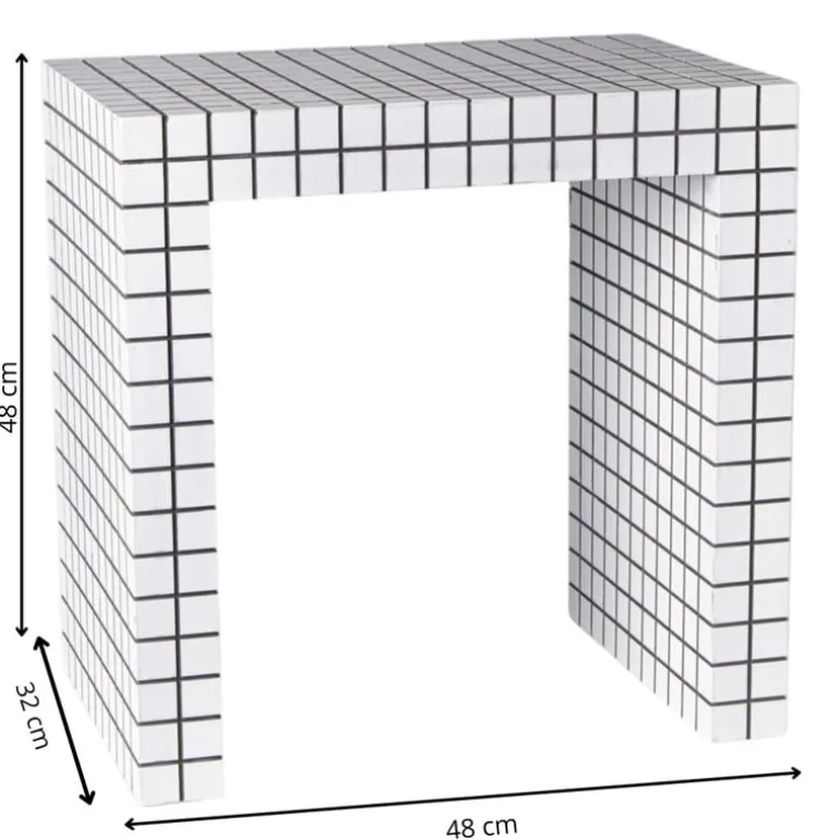 Bijzettafel checks - wit - 48x48x32 cm