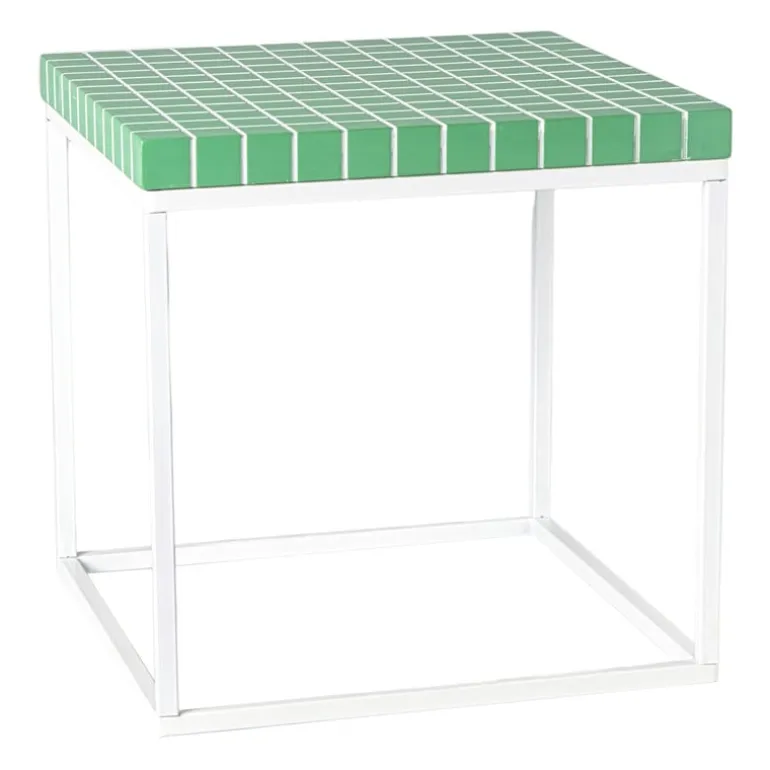 Bijzettafel checks met metalen frame - groen - 36x36x36 cm
