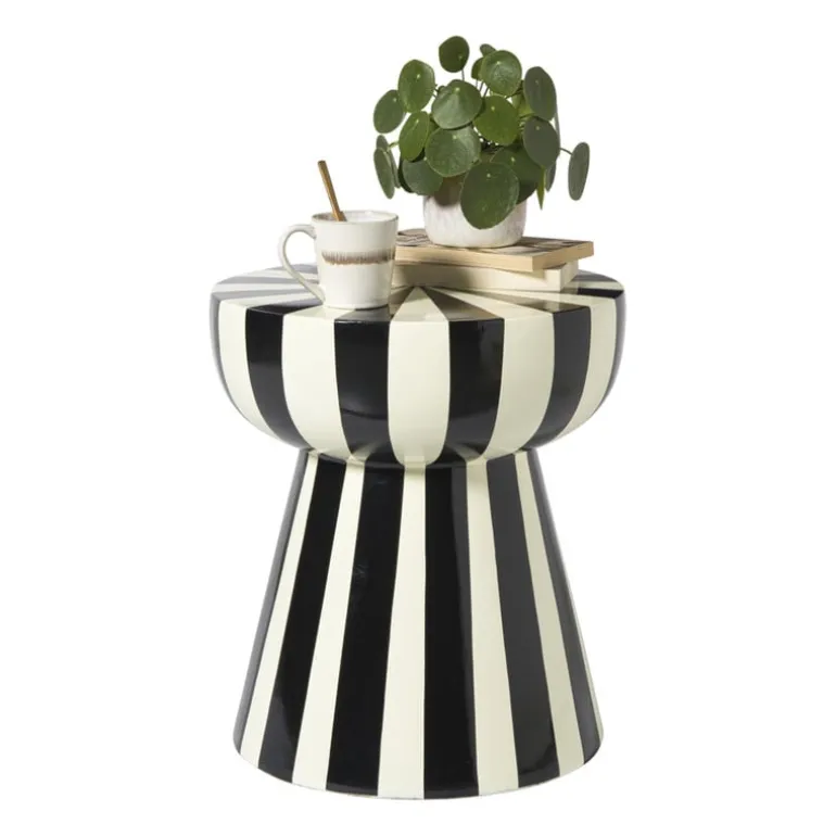 Bijzettafel stripes - beige/zwart - ø40x45 cm