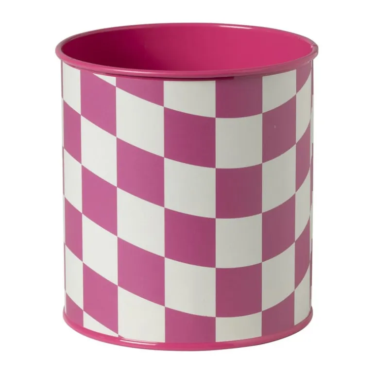 Bloempot geblokt klein - roze - ø12x13 cm