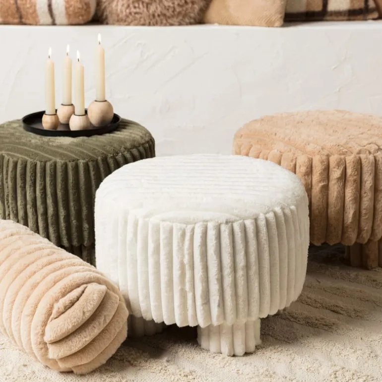 Bolster kussen rib - beige - ø15x45 cm