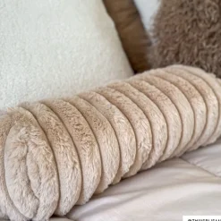 Bolster kussen rib - beige - ø15x45 cm