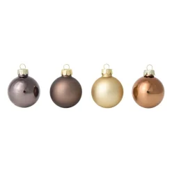 Box met kerstballen - bruin - ø4 cm - set van 16