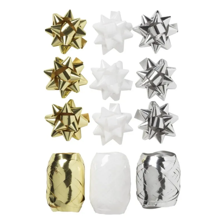 Cadeaulinten en strikken mix - goud/zilver/wit - set van 12