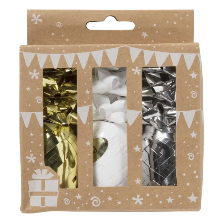 Cadeaulinten en strikken mix - goud/zilver/wit - set van 12
