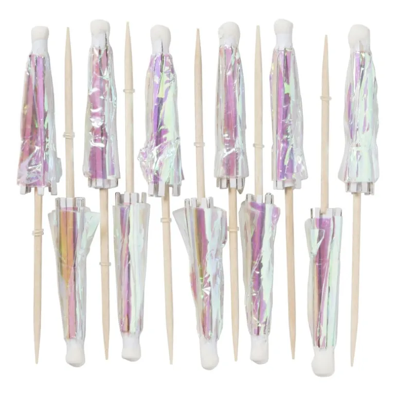 Cocktail parapluutjes iriserend - set van 12
