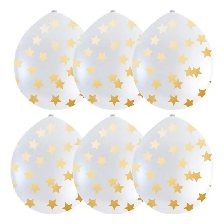 Confettiballon goudkleurige sterren - 6 stuks