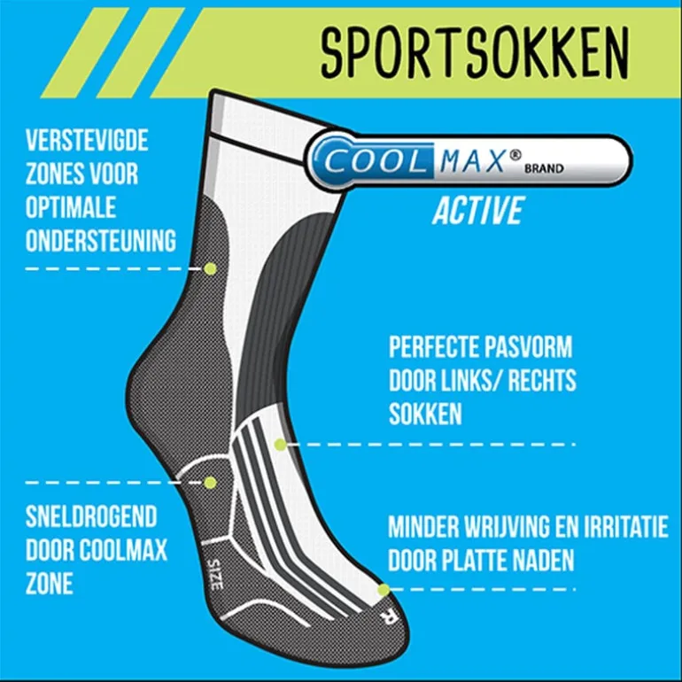 Coolmax sportsokken 39/42 - wit/grijs - 2 paar