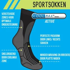 Coolmax sportsokken 35/38 - zwart/grijs - 2 paar