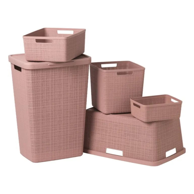Curver jute opbergmand cube - 17 liter - roze