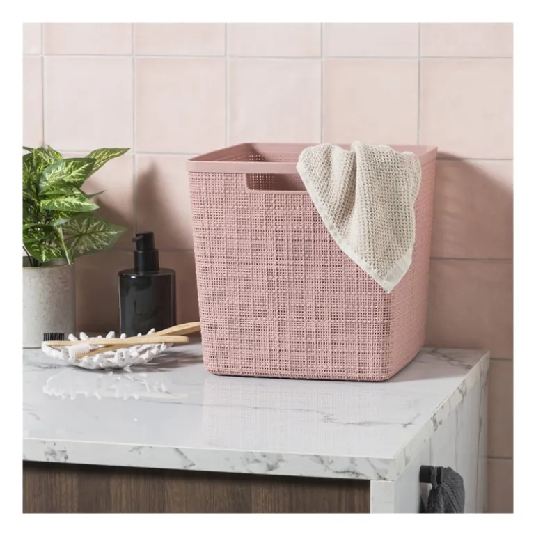 Curver jute opbergmand cube - 17 liter - roze