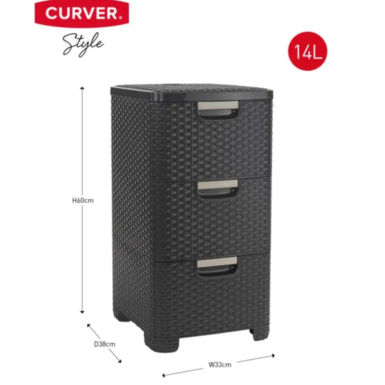 Curver ladeblok met 3 lades - grijs - 60x27.8x32.8 cm