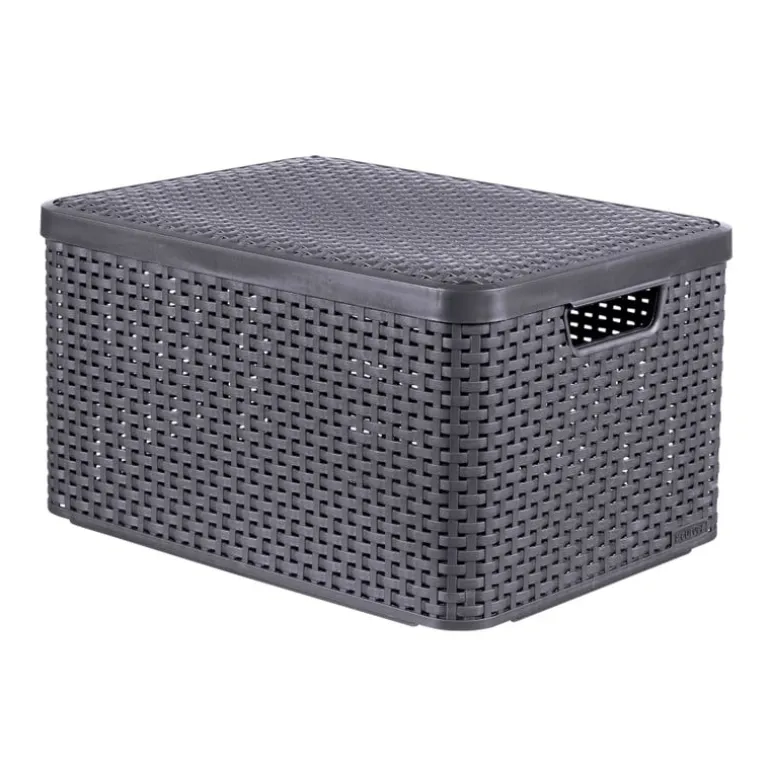 Curver opbergmand met deksel groot - grijs - 23x44x33 cm