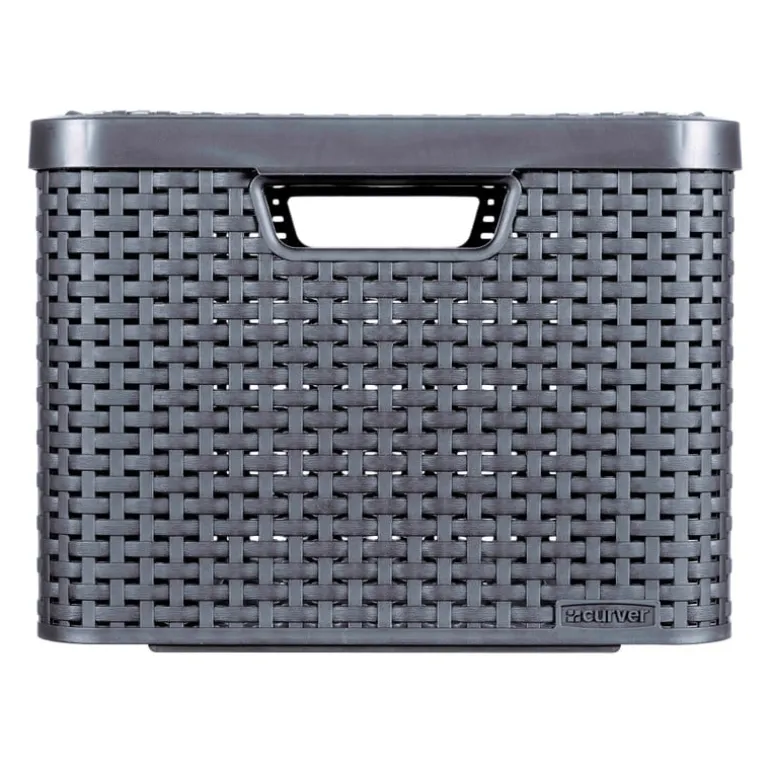 Curver opbergmand met deksel groot - grijs - 23x44x33 cm