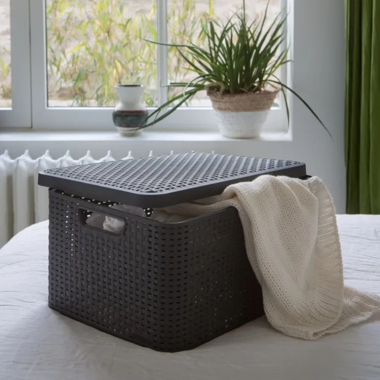Curver opbergmand met deksel groot - grijs - 23x44x33 cm