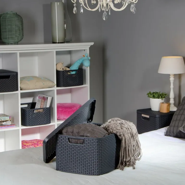 Curver opbergmand met deksel groot - grijs - 23x44x33 cm