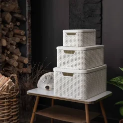 Curver opbergmand met deksel klein - wit - 13x29x19 cm