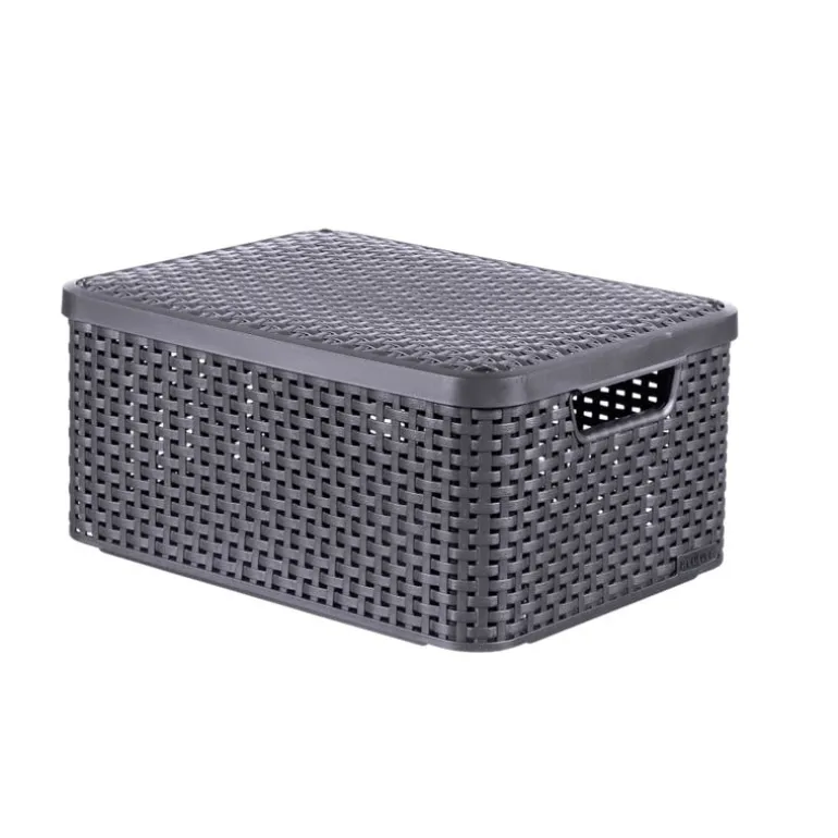 Curver opbergmand met deksel middel - grijs - 19x40x29 cm