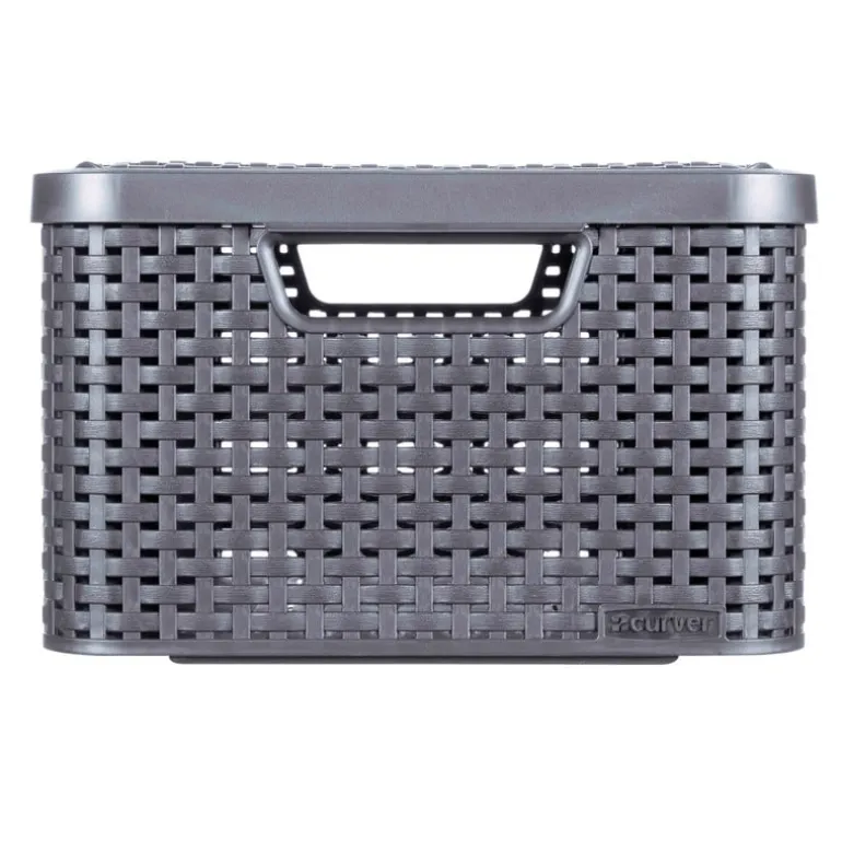 Curver opbergmand met deksel middel - grijs - 19x40x29 cm