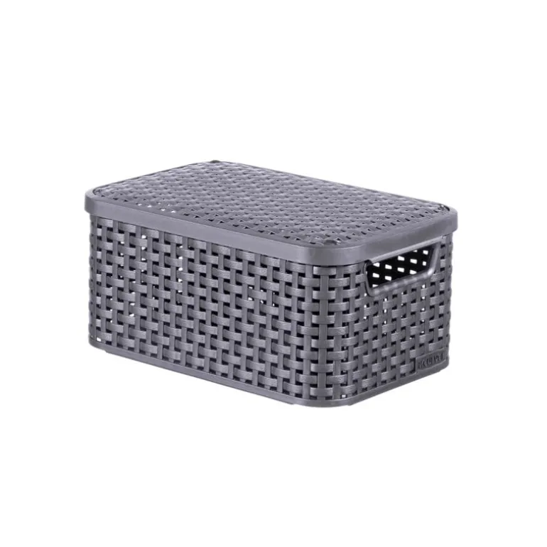 Curver opbergmand met deksel klein - grijs - 13x29x19 cm