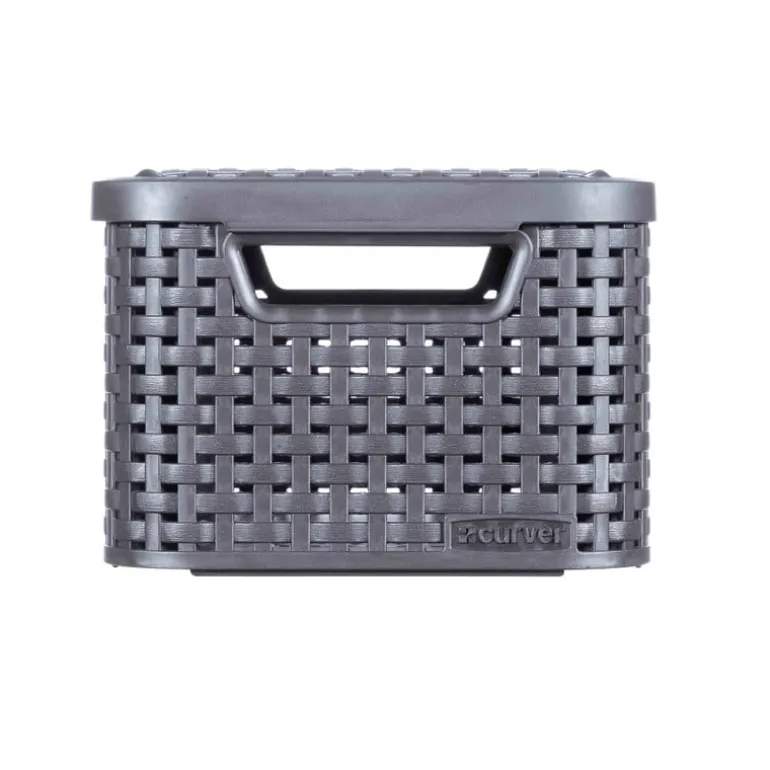 Curver opbergmand met deksel klein - grijs - 13x29x19 cm