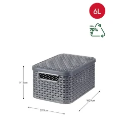 Curver opbergmand met deksel klein - grijs - 13x29x19 cm