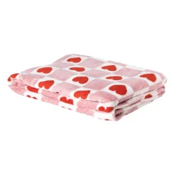 Deken met hartjesprint - roze/rood - 160x130cm