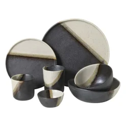 Diep bord cortado - beige/zwart - ø18x5.8 cm