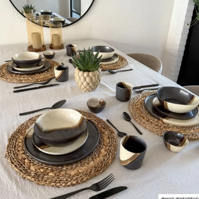 Diep bord cortado - beige/zwart - ø18x5.8 cm