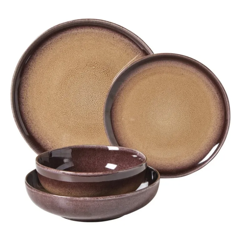 Diep bord Olivia - bordeauxrood/beige - ø20.3x5 cm