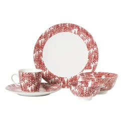 Dinerbord Mirna blaadjes - rood/wit - ø26.8x2.2 cm