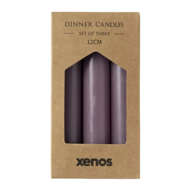 Dinerkaarsjes - set van 3 - paars - ø2x12 cm