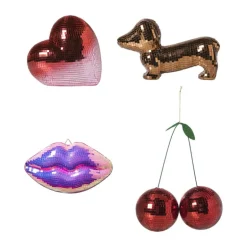 Disco hart ornament - roze - 18.5x10x17.6 cm