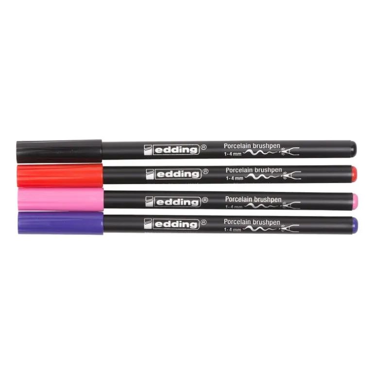 Edding porseleinstiften - set van 4 - zwart/rood/paars/roze
