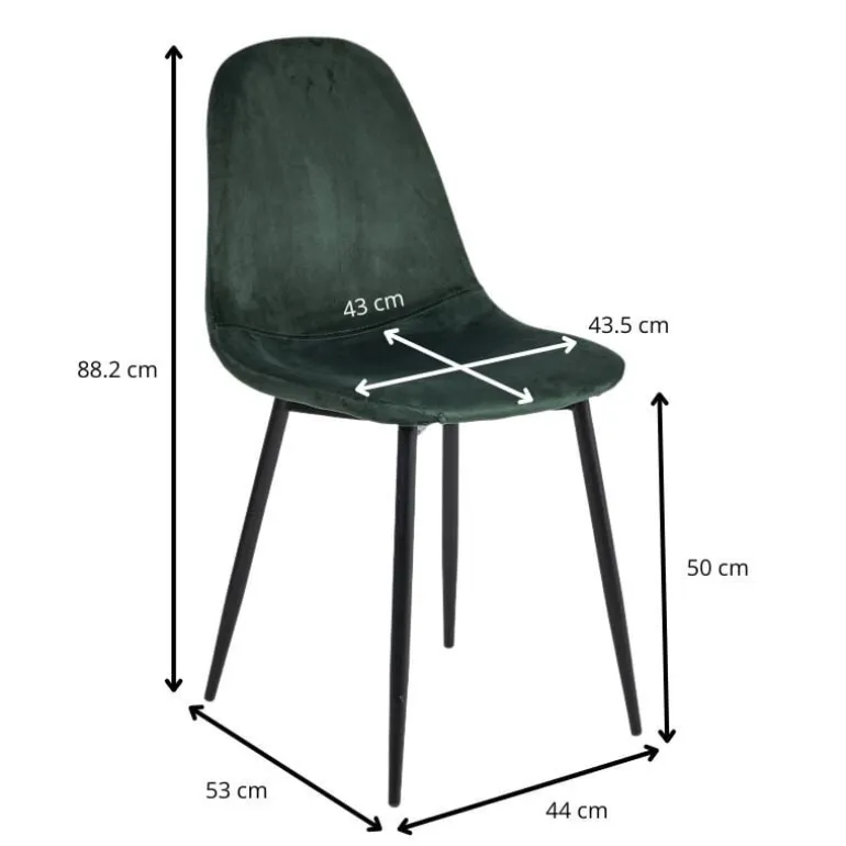 Eetkamerstoel Ivy - velvet groen - 88x44x53 cm