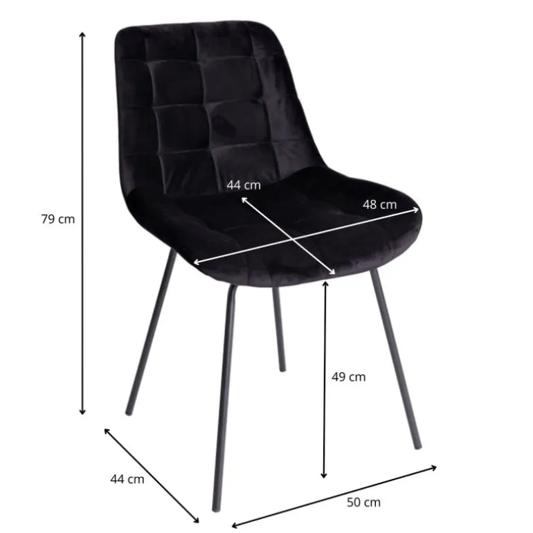 Eetkamerstoel velvet - zwart - 79x50x44 cm
