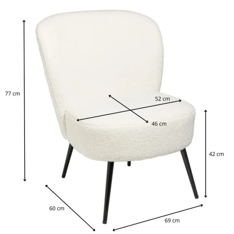 Fauteuil teddy - wit - 77x69x60 cm