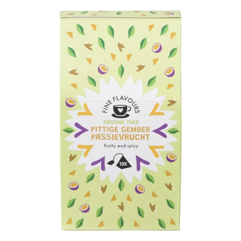 Fine flavours groene thee - pittige gember & passievrucht - 15 piramide zakjes