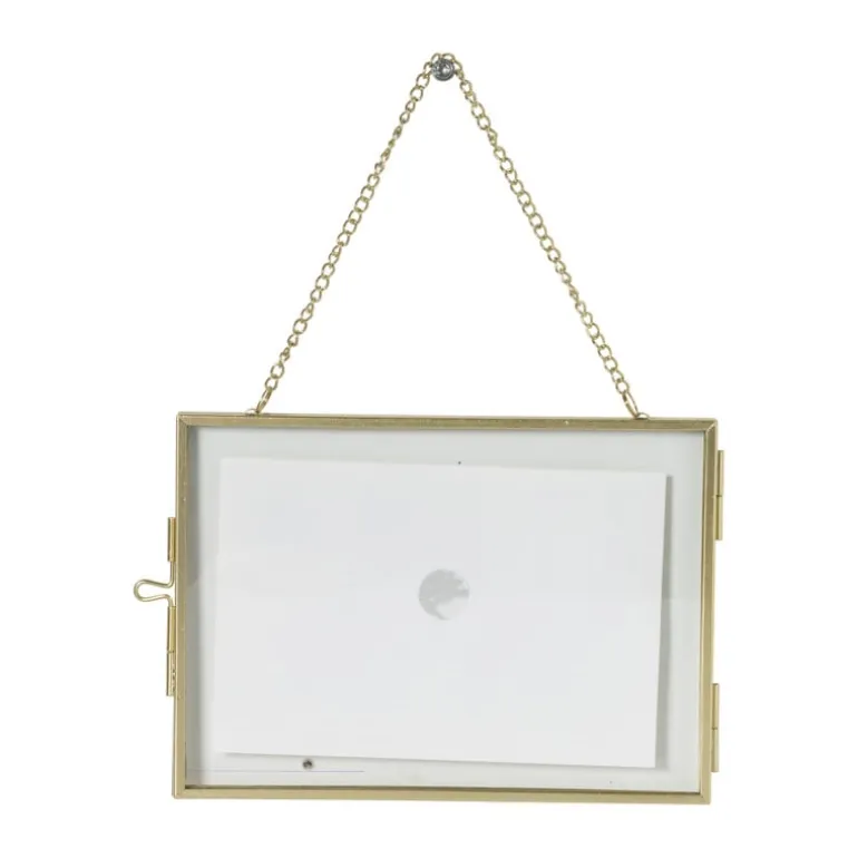 Fotolijst aan ketting liggend - goudkleurig - 15x10 cm
