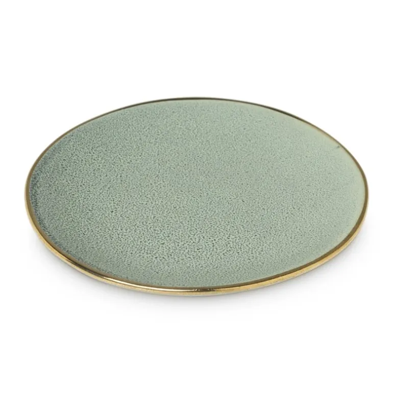 Gebaksbordje met gouden rand - groen - ø15 cm