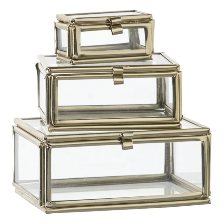 Glazen doosjes - goudkleurig/transparant - set van 3
